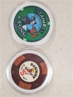 2 Collectible Casino Chips, Ranchinn & Ligouri's