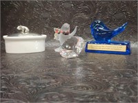 Blue Bird, Covered Piglet Dish & Other Trinkets