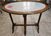 K - VINTAGE ACCENT TABLE 126"DIA W/ MARBLE INLAY
