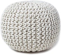 Round Pouf Ottoman - Hand-Knitted Cotton