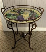 Colored Glass Wrought Iron Wine Table