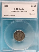 1921-P   F-10 Mercury Dime SEGS Graded