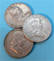 (3) 1960 Franklin Silver Half Dollars