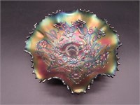 CARNIVAL GLASS "GOOD LUCK" 9 IN. BOWL: