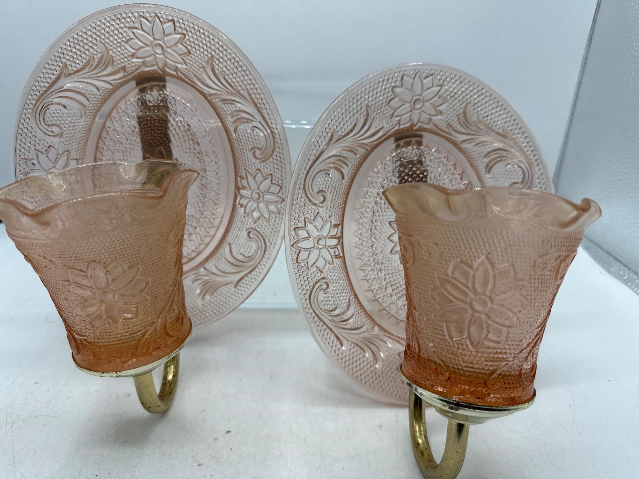 Pink sandwich glass wall sconces