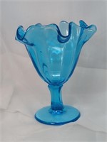 Vintage Handkerchief Footed Vase Ice Blue