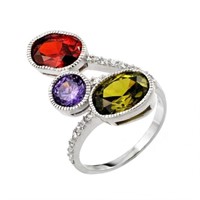 Sterling Silver Multi Colored Crystal Ring