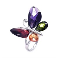 Sterling Silver Multi Colored Crystal Ring