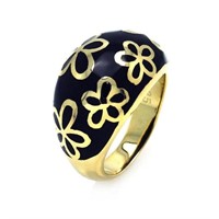 Sterling Silver Black Enamel Flower Dome Ring