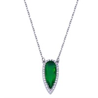Sterling Silver Teardrop Green Crystal Necklace