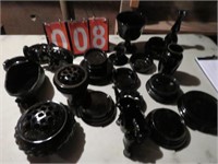 BLACK GLASSWARE VASES, CANDLE HOLDERS, FROGS