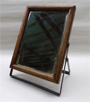 Antique Oak Framed Mirror on Stand