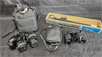 Group of vintage camera equipment with Canon EOS