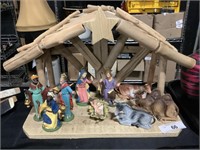 Wooden Crèche W/Italian Nativity Set.