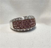 STERLING BAND W/ CLEAR PINK STONES