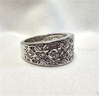STERLING BAND SET W/ SMALL CUBIC ZIRCONIA RING