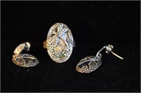 STERLING SILVER - RING & EARRINGS SET - DRAGONFLY