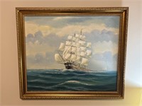 Signed ship painting - 27 x 23