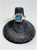 Vintage Sterling Blue Opal Mosaic Ring 7 Gr Size 6