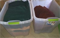 Two tubs with wool and other blankets