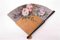 Vintage Ladies Fan-Hand Painted on Fabric & Reeds