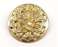 18K Gold Aztec Design Brooch / Pin