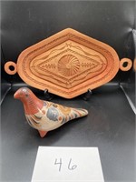 Mexican Tonala Pottery Dove & Wood Tray