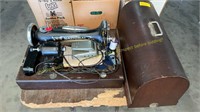 Vintage National 2-spoolSewing Machine w/Wood Case