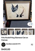 M - HUG FRAMED SIAMESE CAT ART 29"W (G74)
