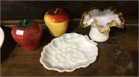 Glass lot, , milk glass condiment dish,