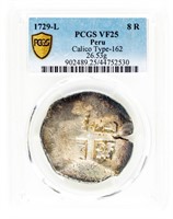 Coin 1729-L Calico Type-162-Peru 8 RealesPCGS-VF25
