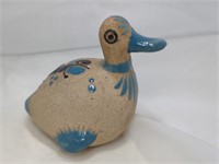 Signed Tonala Mexican Pottery Duck Bird Figurine