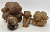 4 Hand Carved Wooden Weeping Buddha Statues