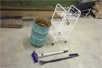 Wire Shelving Cart & Bucket of Ice Scrapers