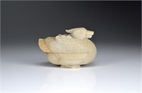 CHINESE GREY JADE DUCK FORM COVERED PASTE BOX