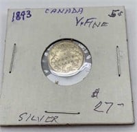 1893 Canada 5 cents silver coin