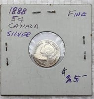 1888 Canada 5 cents coin silver