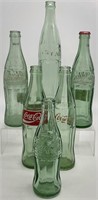 6pc Vintage Green Glass Coca Cola Bottles