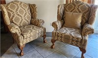 J - PAIR OF MATCHING WINGBACK CHAIRS & TOSS PILLOW