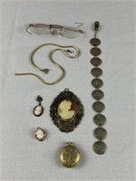 Chateau pocket watch, cameo jewelry