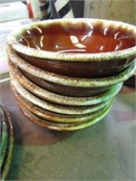 6-- HULL BROWN DRIP POTTERY BOWLS