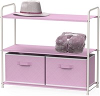 3-Tier Closet Storage with 2 Drawers, Pink