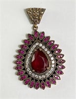 Xtra Large Ruby/CZ Sterling Pendant 35 Grams