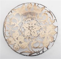 Art Nouveau Silver Overlay Glass Dish, 20th C.