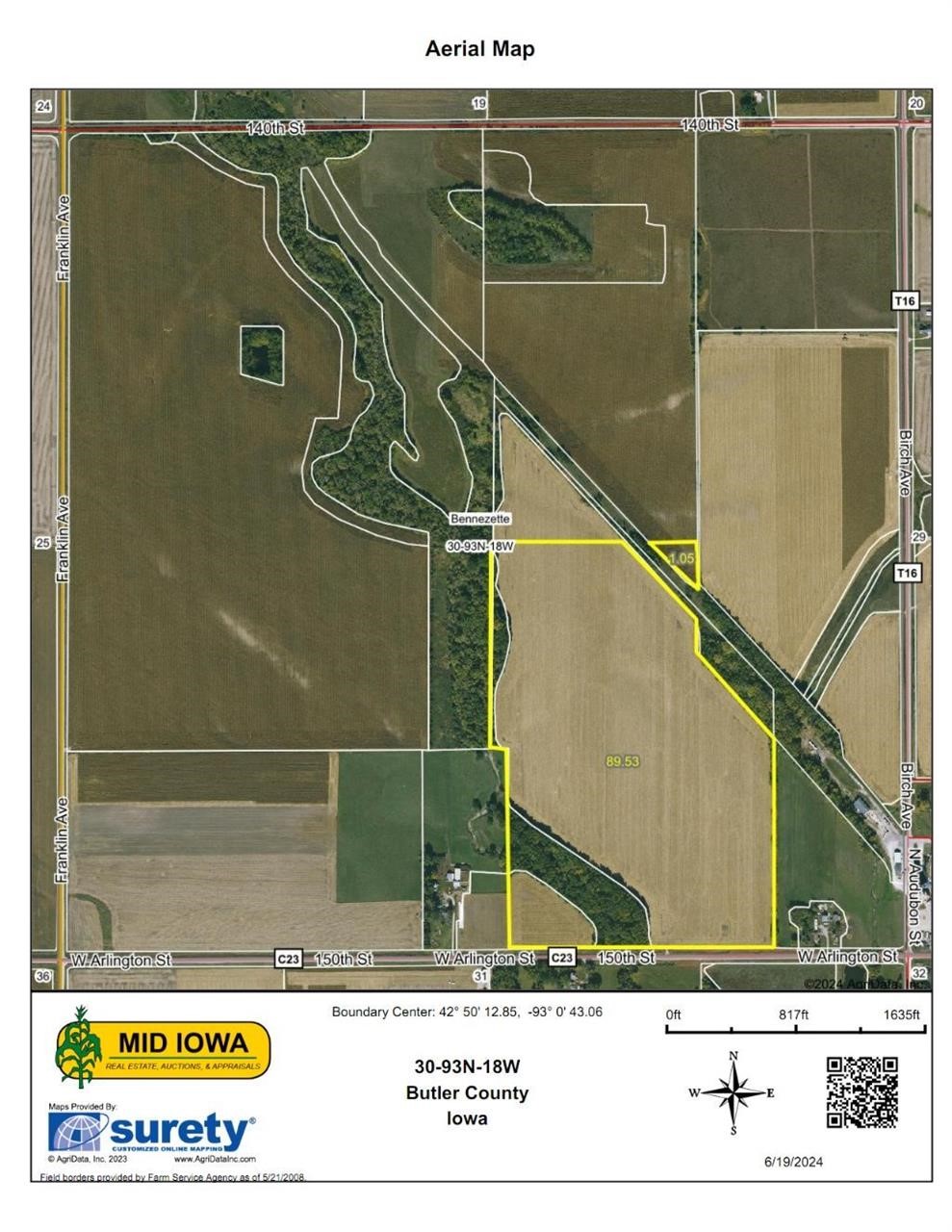 Butler County Iowa Land Auction, 91 Acres M/L