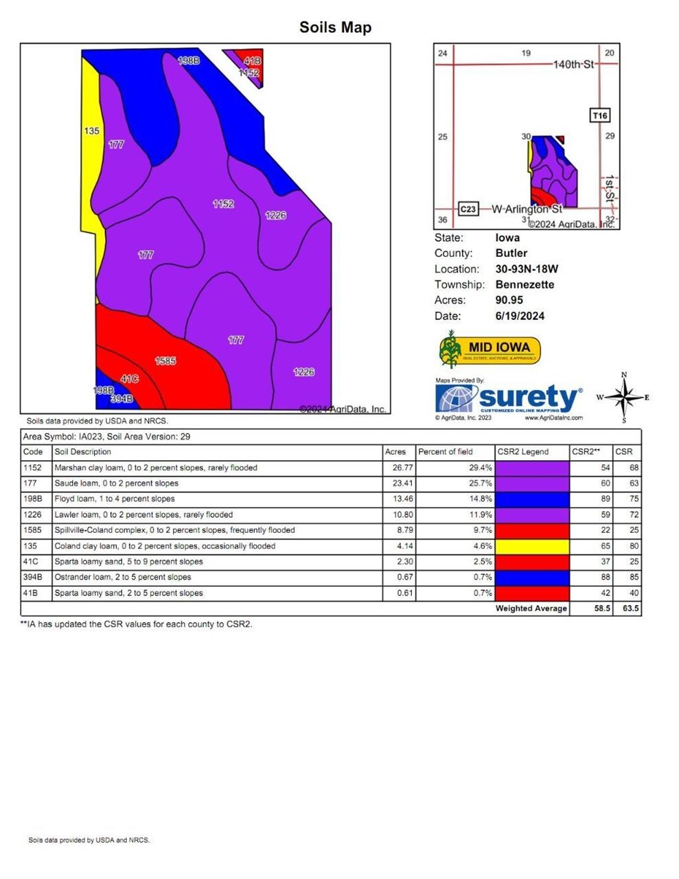 Butler County Iowa Land Auction, 91 Acres M/L