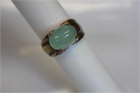 18K GP Men's Ring with Green Stone