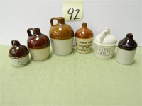 (6) Crock Advertising Mini Jugs - Motto Jug,