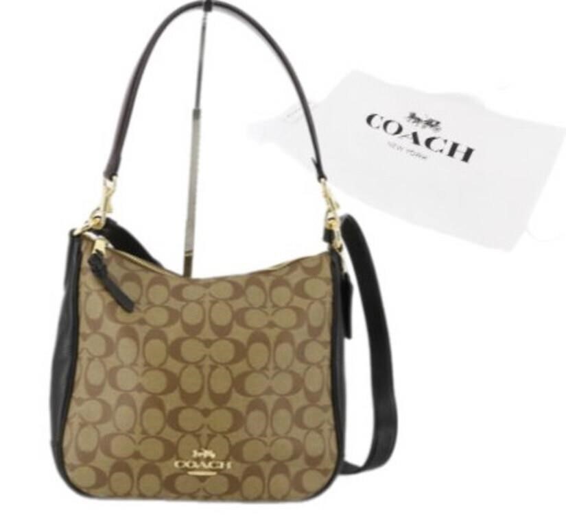 COACH Signature Black Leather Shoulder Bag