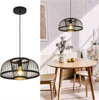 Bamboo Pendant Lamp  Rattan  1-Light  Black